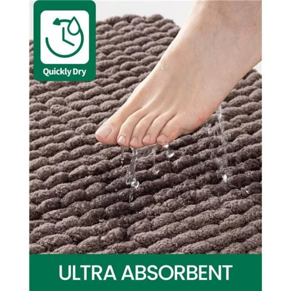 Brown chenille bathroom rug non slip absorbent soft quick dry bath mat floor 17x